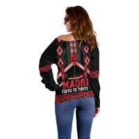 Toitu Te Tiriti Waitangi Off Shoulder Sweater Black Wharenui House - Polynesian Pride