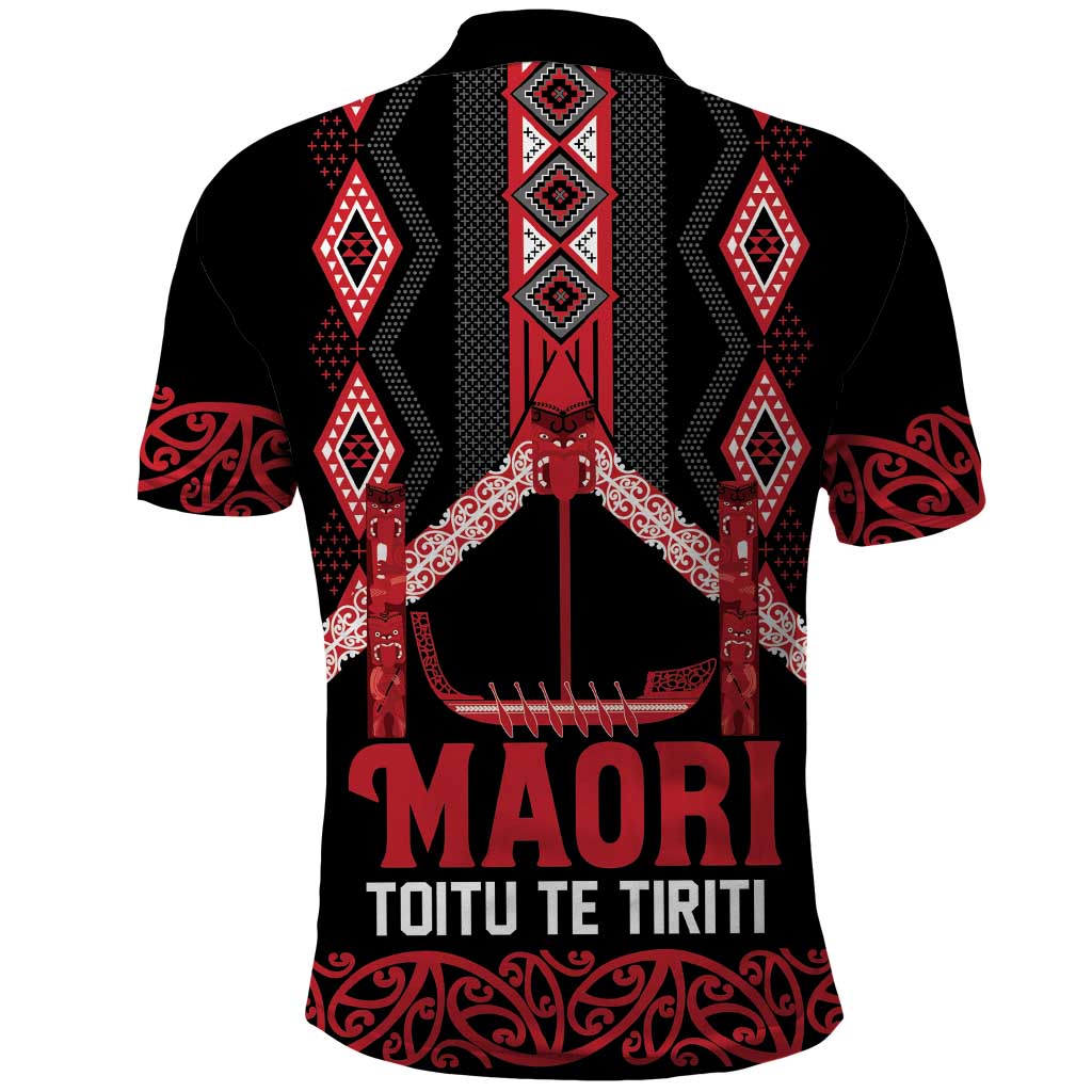 Toitu Te Tiriti Waitangi Polo Shirt Black Wharenui House LT9 - Polynesian Pride
