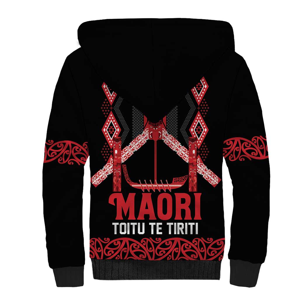 Toitu Te Tiriti Waitangi Sherpa Hoodie Black Wharenui House - Polynesian Pride