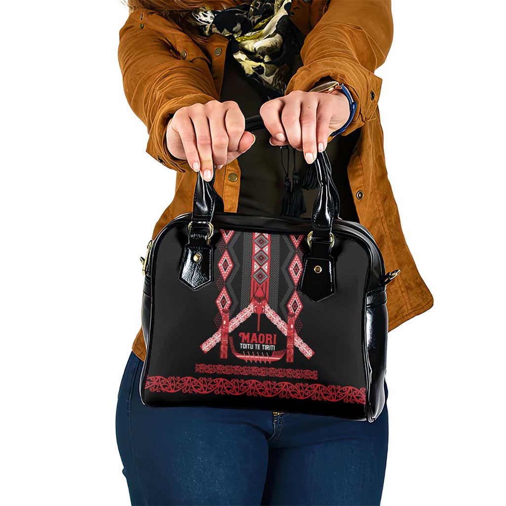 Toitu Te Tiriti Waitangi Shoulder Handbag Black Wharenui House - Polynesian Pride