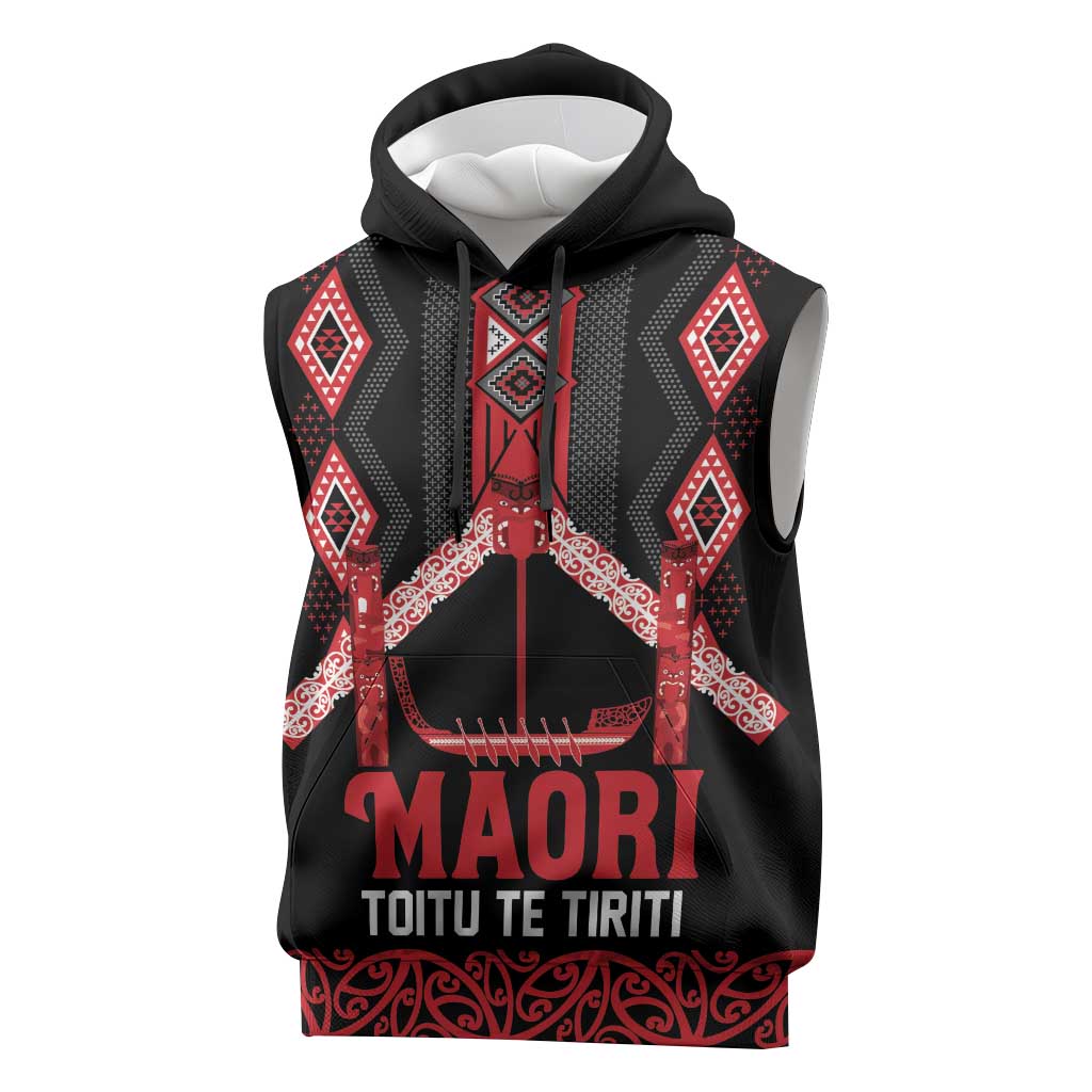 Toitu Te Tiriti Waitangi Sleeveless Hoodie Black Wharenui House LT9 Black - Polynesian Pride