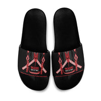 Toitu Te Tiriti Waitangi Slide Sandals Black Wharenui House - Polynesian Pride