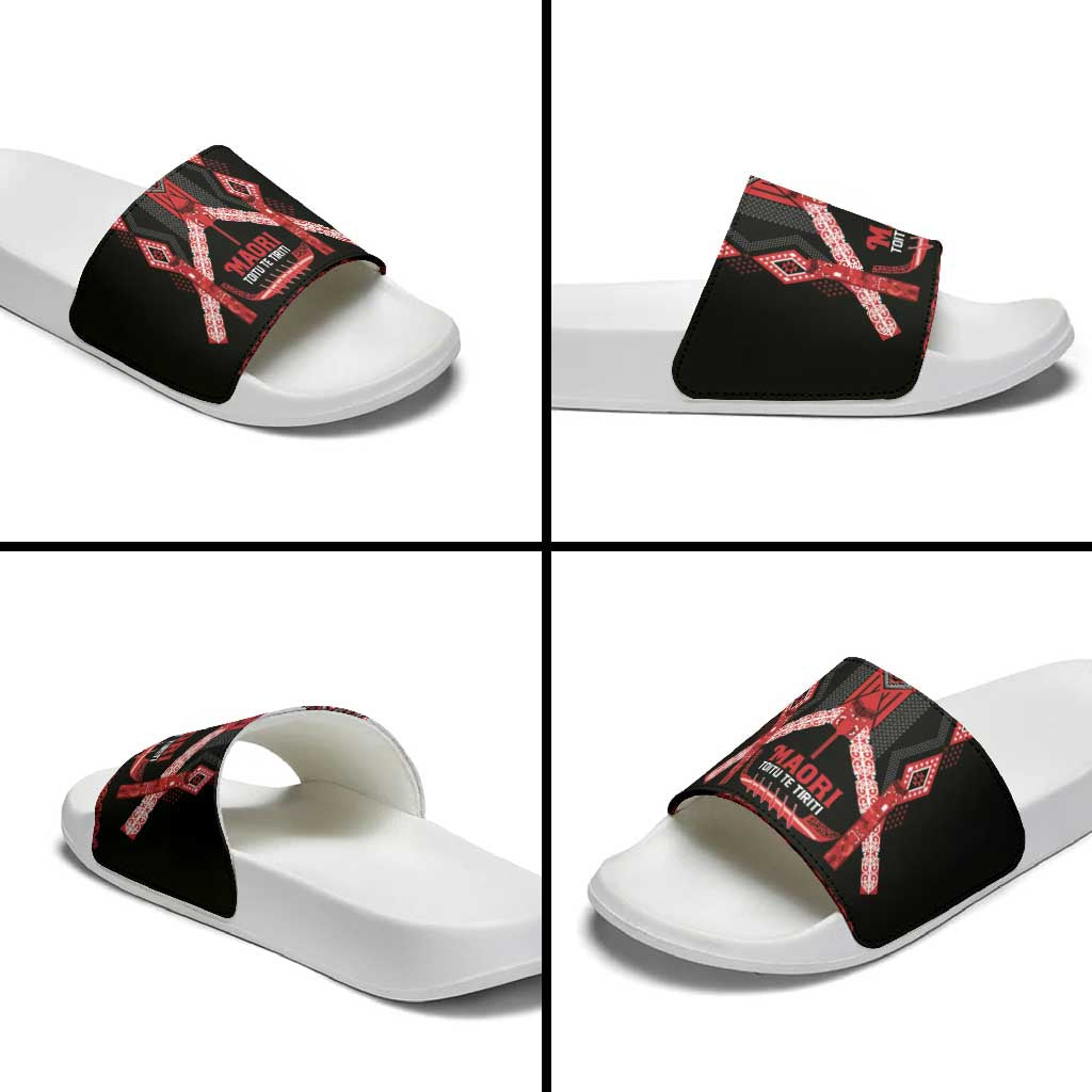 Toitu Te Tiriti Waitangi Slide Sandals Black Wharenui House - Polynesian Pride