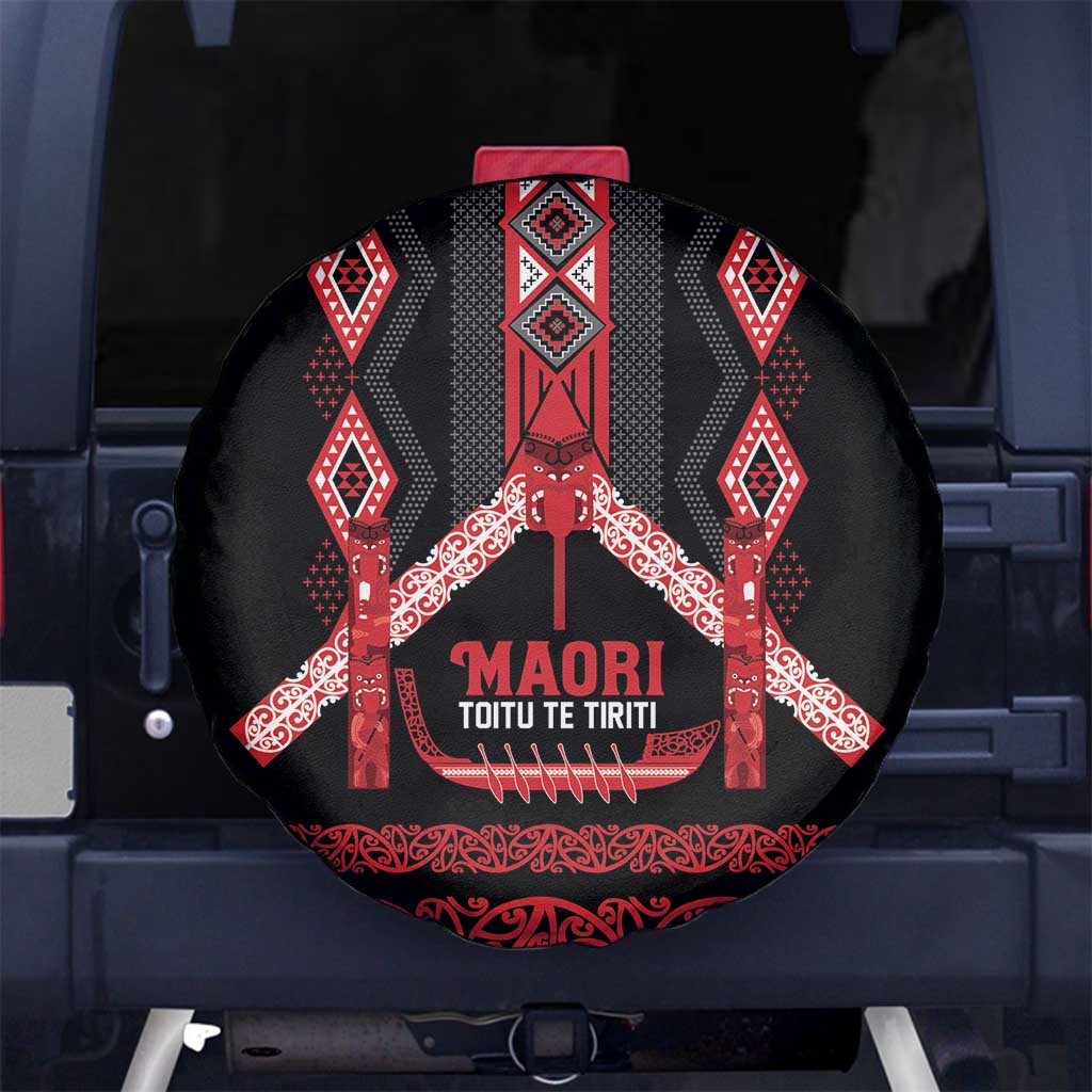 Toitu Te Tiriti Waitangi Spare Tire Cover Black Wharenui House - Polynesian Pride