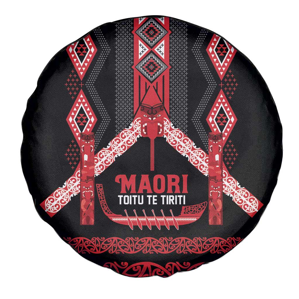 Toitu Te Tiriti Waitangi Spare Tire Cover Black Wharenui House - Polynesian Pride