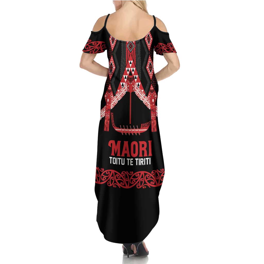 Toitu Te Tiriti Waitangi Summer Maxi Dress Black Wharenui House - Polynesian Pride