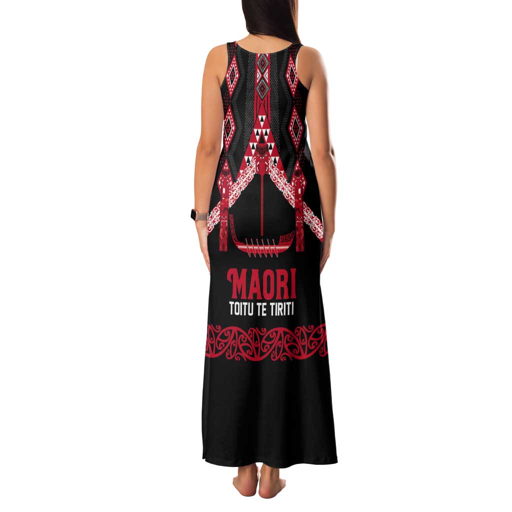 Toitu Te Tiriti Waitangi Tank Maxi Dress Black Wharenui House LT9 - Polynesian Pride
