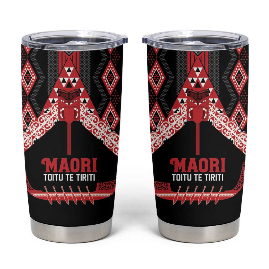 Toitu Te Tiriti Waitangi Tumbler Cup Black Wharenui House LT9 Black - Polynesian Pride