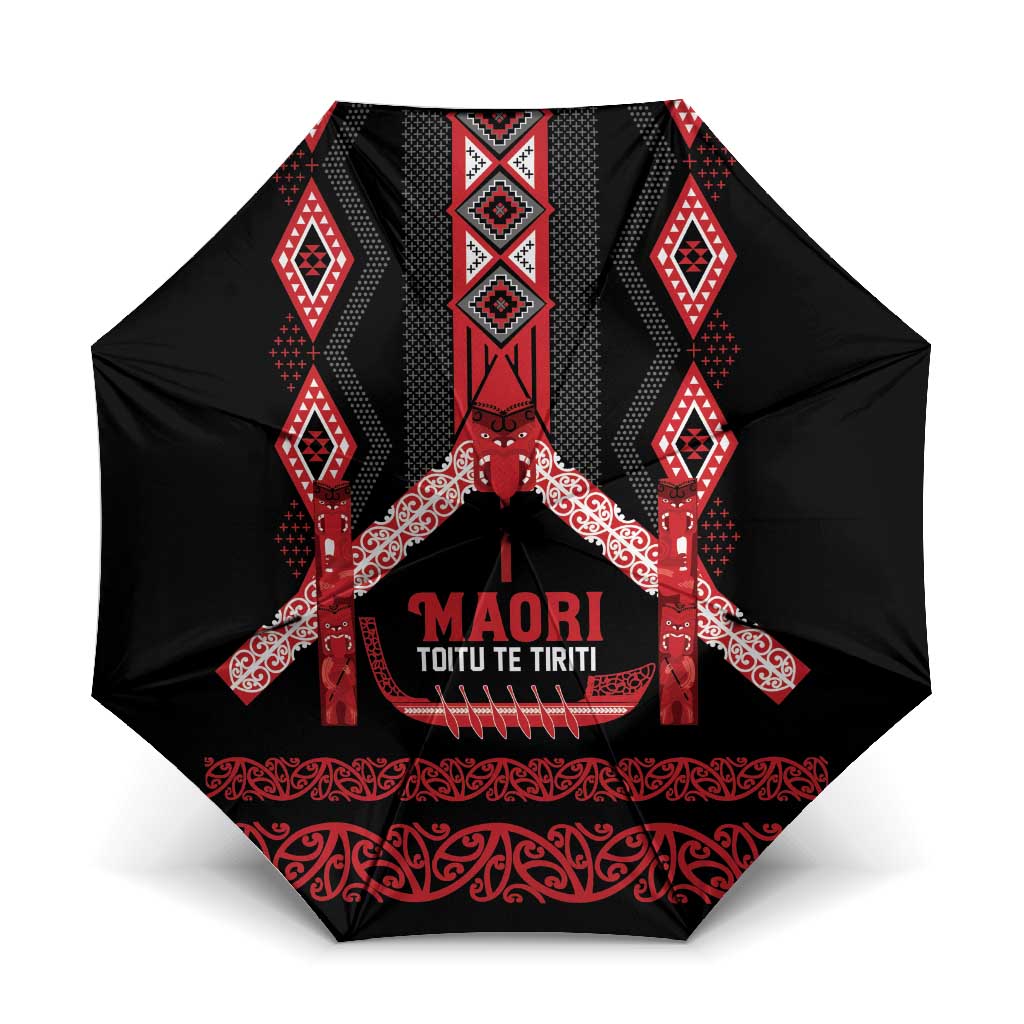 Toitu Te Tiriti Waitangi Umbrella Black Wharenui House - Polynesian Pride