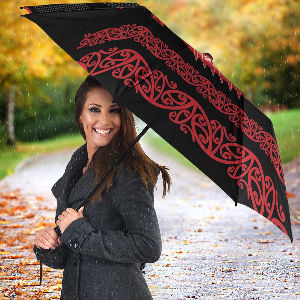 Toitu Te Tiriti Waitangi Umbrella Black Wharenui House - Polynesian Pride
