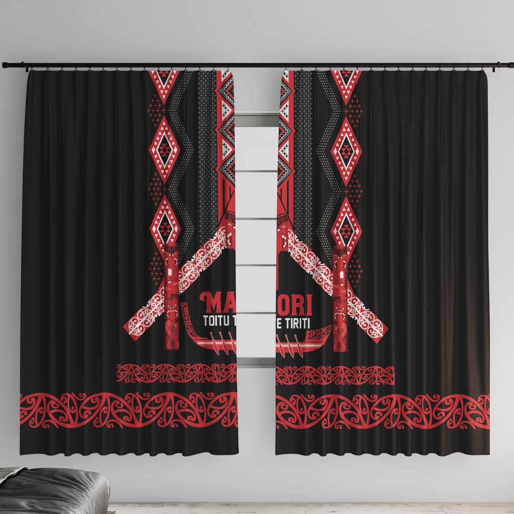 Toitu Te Tiriti Waitangi Window Curtain Black Wharenui House - Polynesian Pride