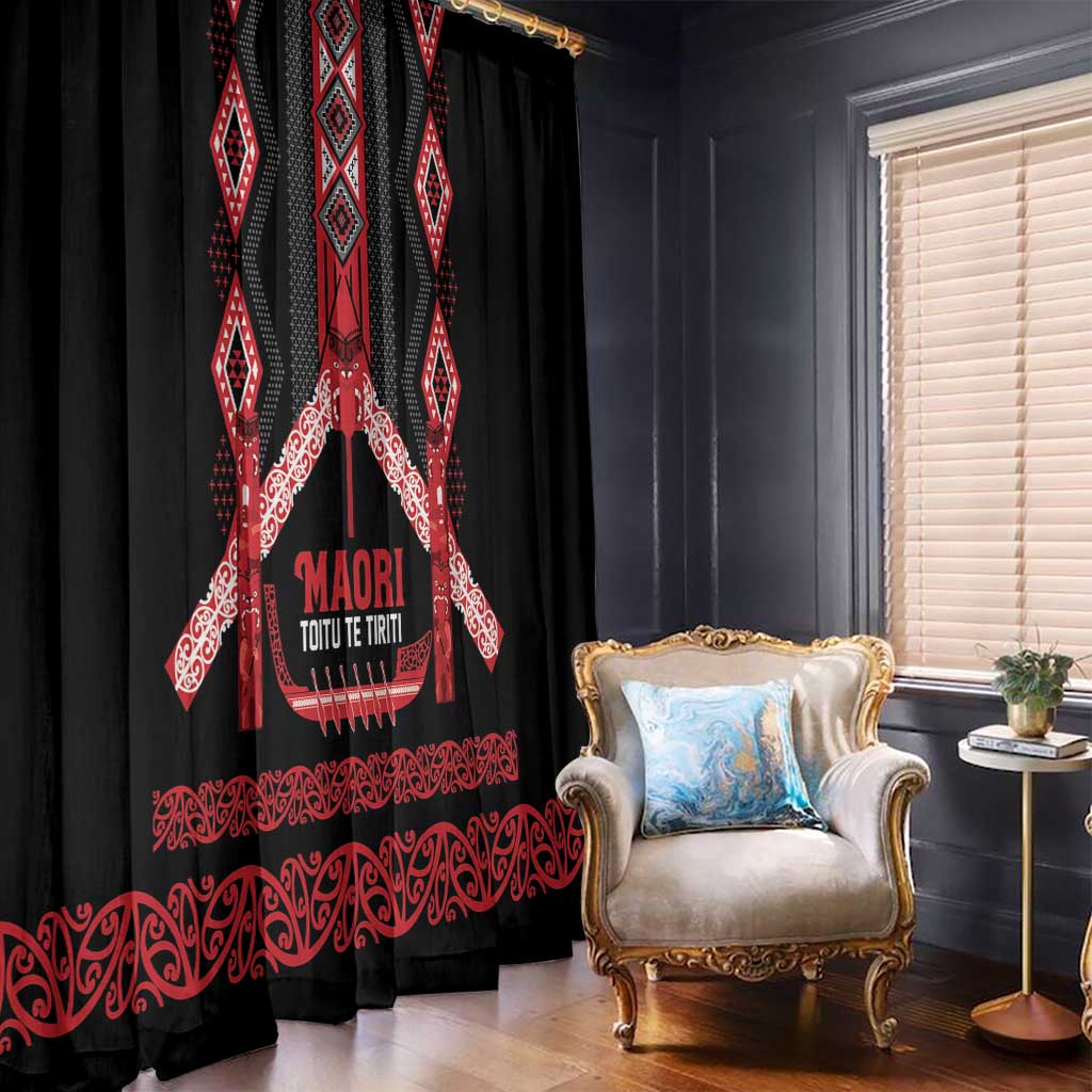Toitu Te Tiriti Waitangi Window Curtain Black Wharenui House - Polynesian Pride