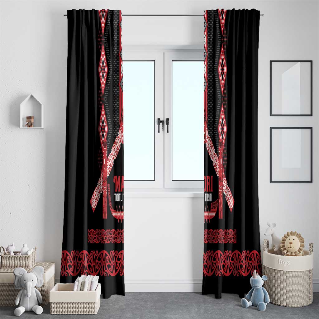 Toitu Te Tiriti Waitangi Window Curtain Black Wharenui House - Polynesian Pride