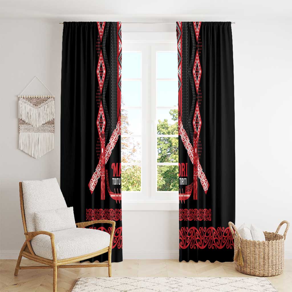 Toitu Te Tiriti Waitangi Window Curtain Black Wharenui House - Polynesian Pride
