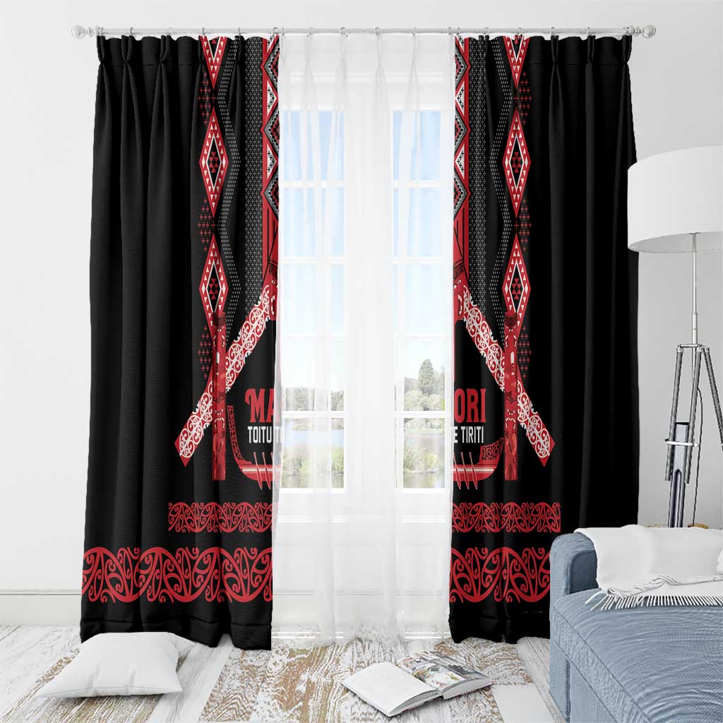 Toitu Te Tiriti Waitangi Window Curtain Black Wharenui House - Polynesian Pride