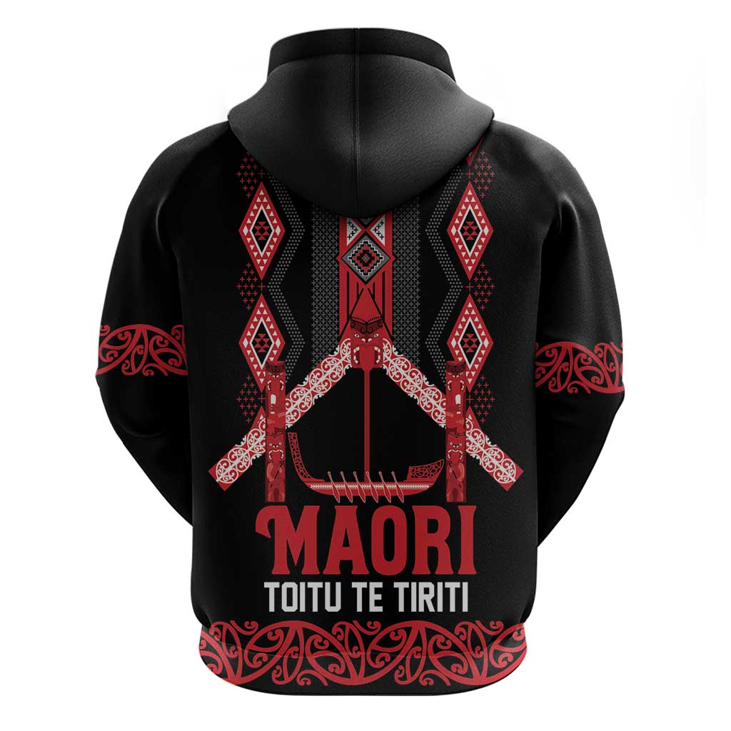 Toitu Te Tiriti Waitangi Zip Hoodie Black Wharenui House LT9 - Polynesian Pride