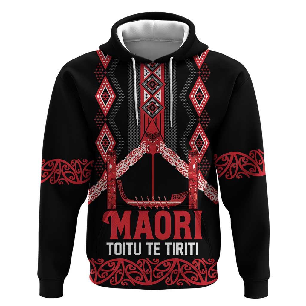 Toitu Te Tiriti Waitangi Zip Hoodie Black Wharenui House LT9 Pullover Hoodie Black - Polynesian Pride