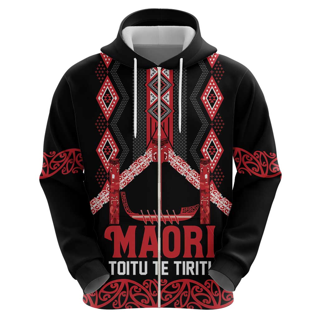 Toitu Te Tiriti Waitangi Zip Hoodie Black Wharenui House LT9 - Polynesian Pride