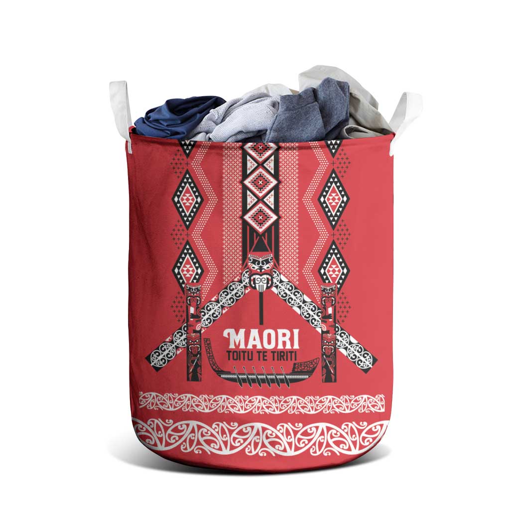 Toitu Te Tiriti Waitangi Laundry Basket Red Wharenui House LT9 - Polynesian Pride