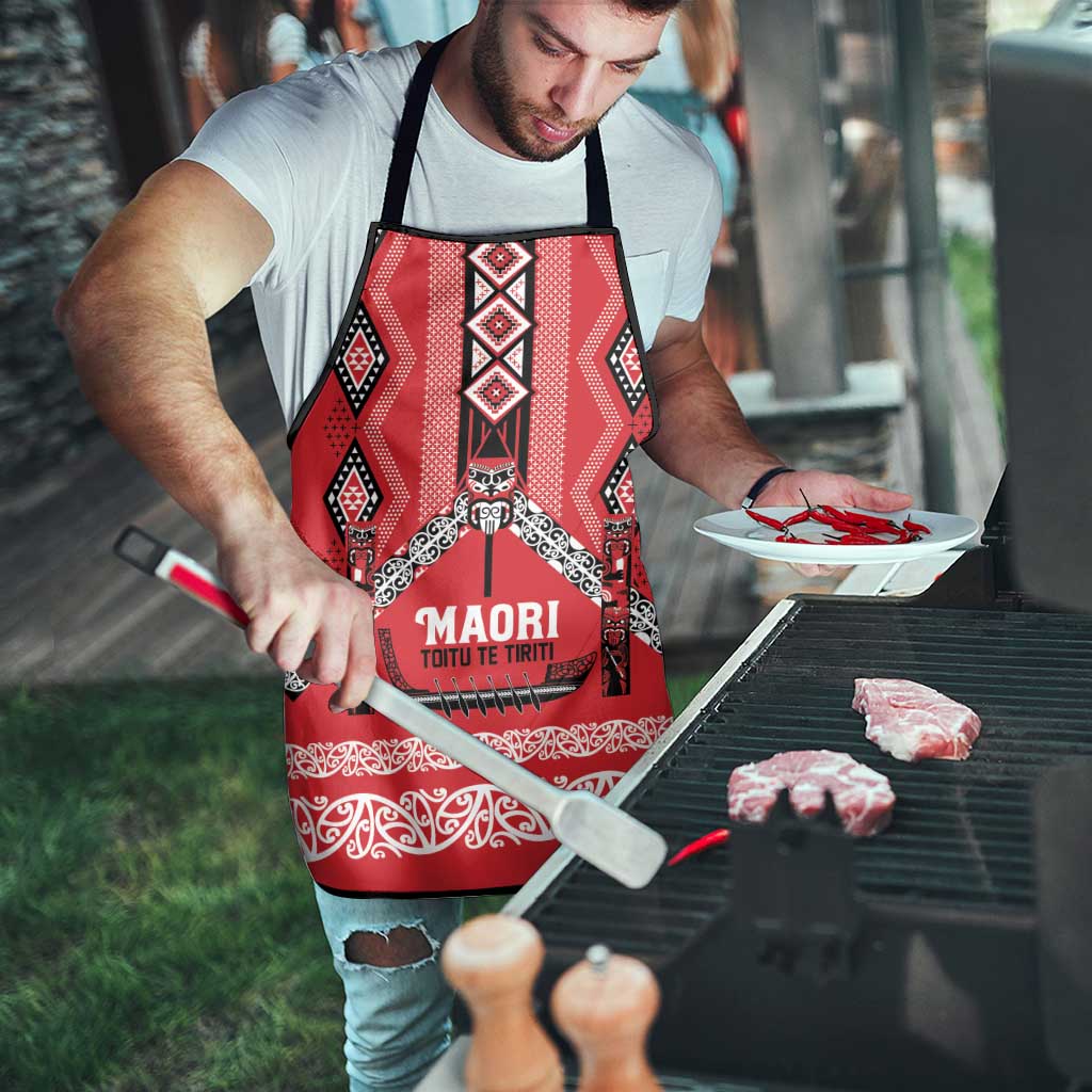 Toitu Te Tiriti Waitangi Apron Red Wharenui House - Polynesian Pride