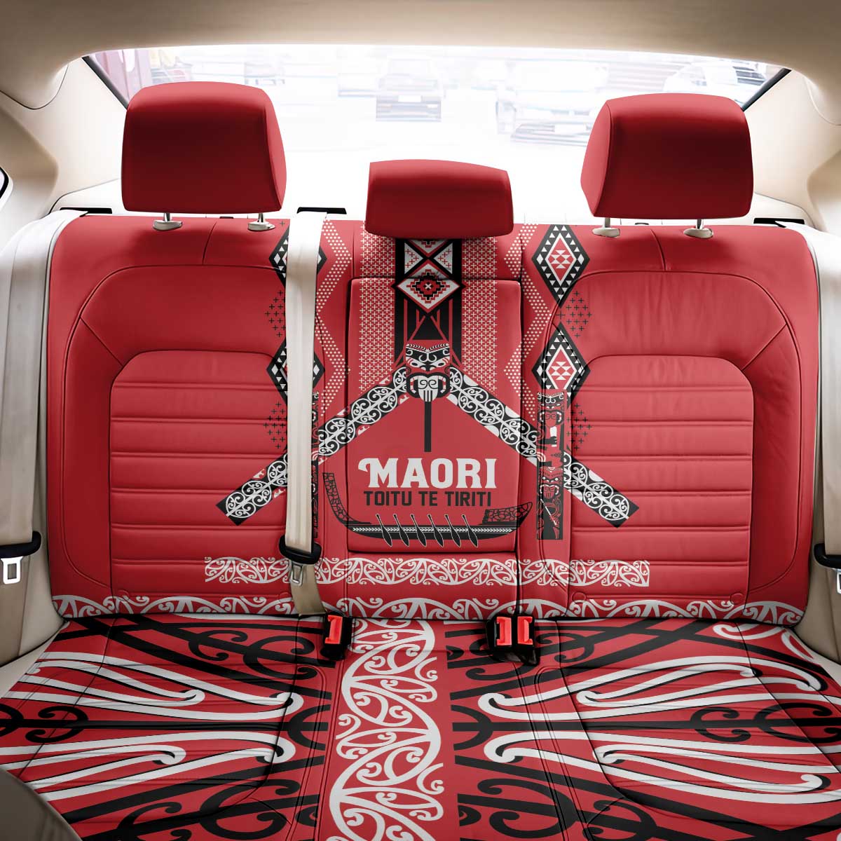 Toitu Te Tiriti Waitangi Back Car Seat Cover Red Wharenui House - Polynesian Pride