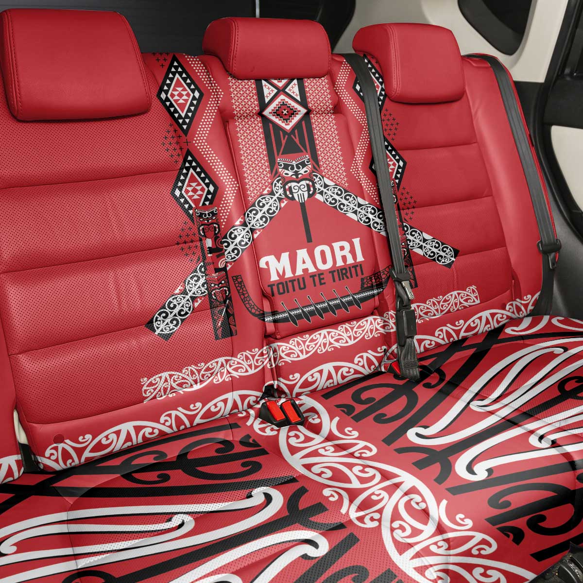 Toitu Te Tiriti Waitangi Back Car Seat Cover Red Wharenui House - Polynesian Pride
