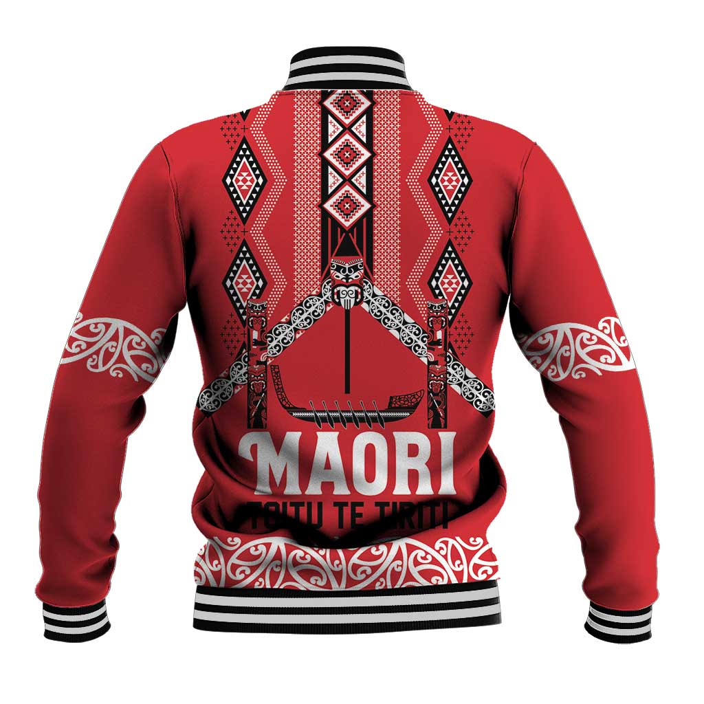 Toitu Te Tiriti Waitangi Baseball Jacket Red Wharenui House LT9 - Polynesian Pride