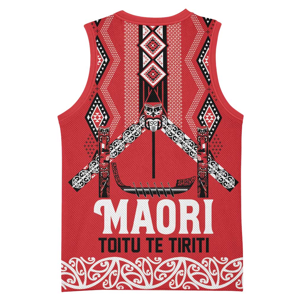 Toitu Te Tiriti Waitangi Basketball Jersey Red Wharenui House LT9 - Polynesian Pride