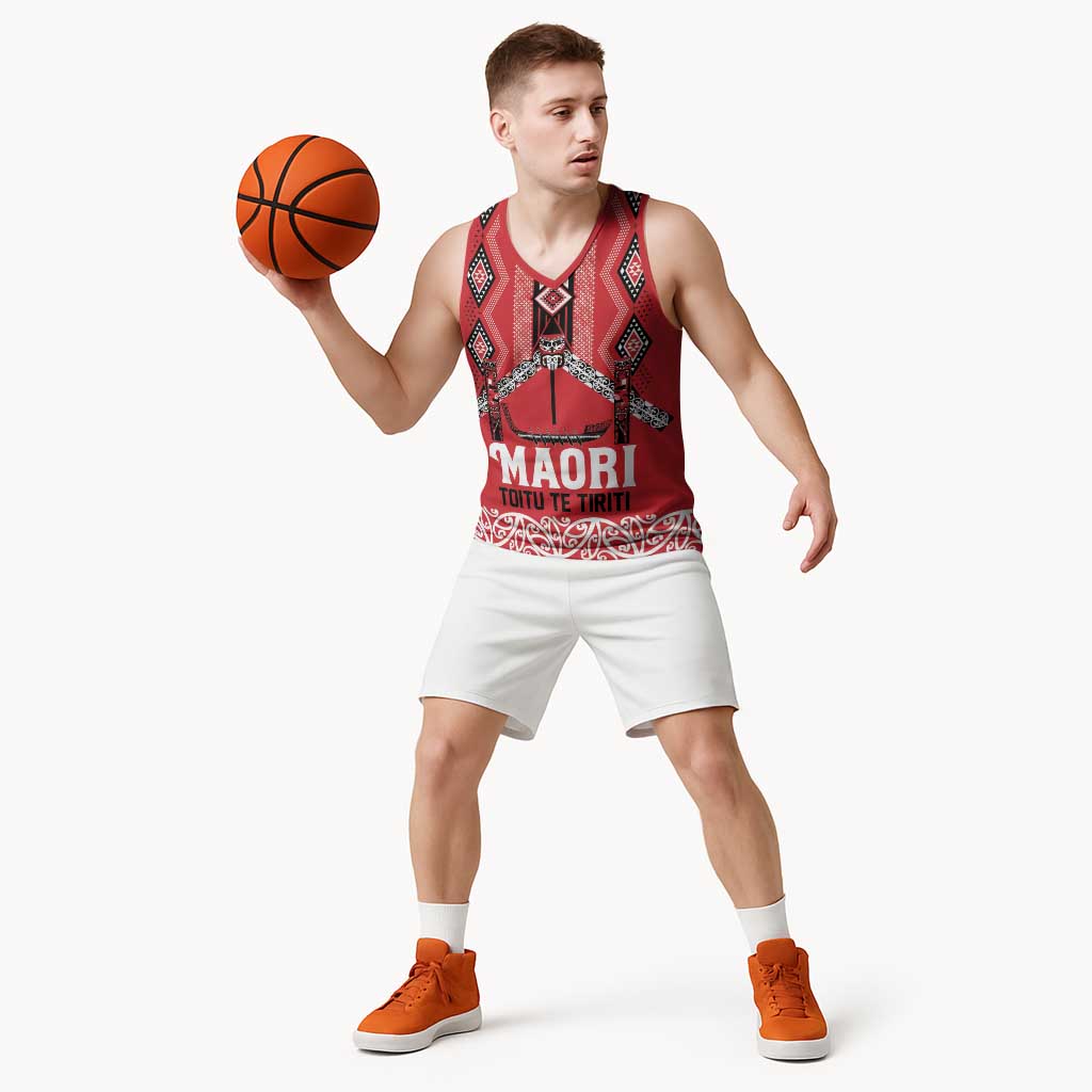 Toitu Te Tiriti Waitangi Basketball Jersey Red Wharenui House LT9 - Polynesian Pride