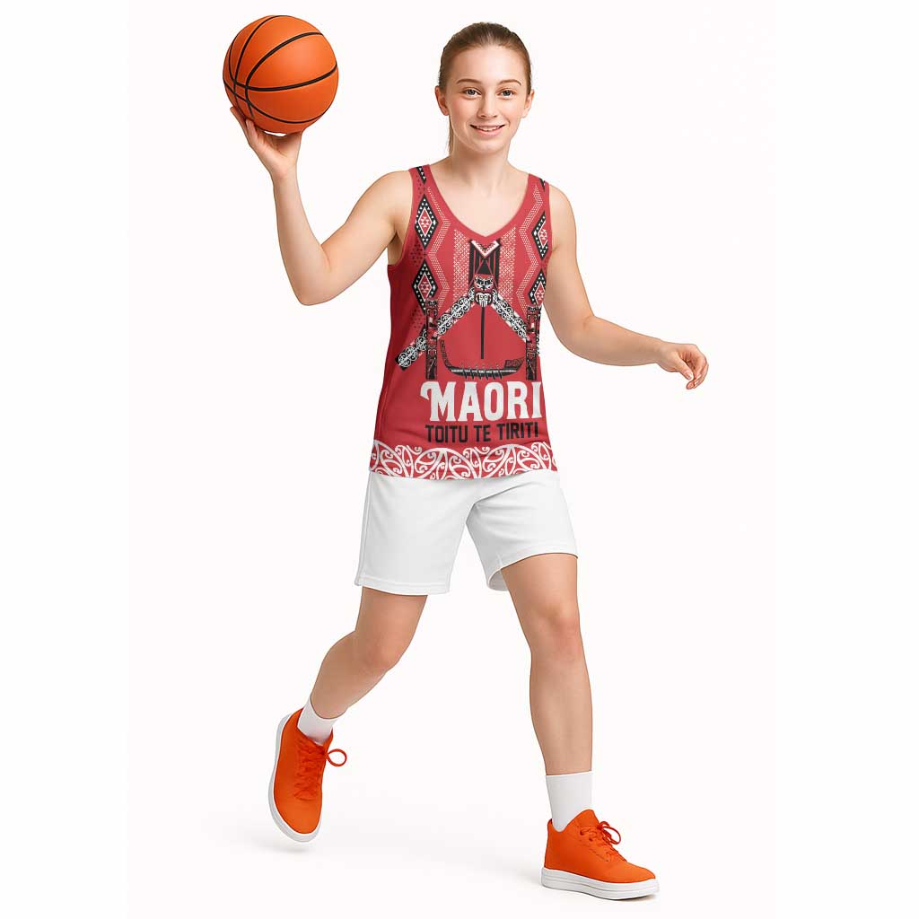 Toitu Te Tiriti Waitangi Basketball Jersey Red Wharenui House LT9 - Polynesian Pride