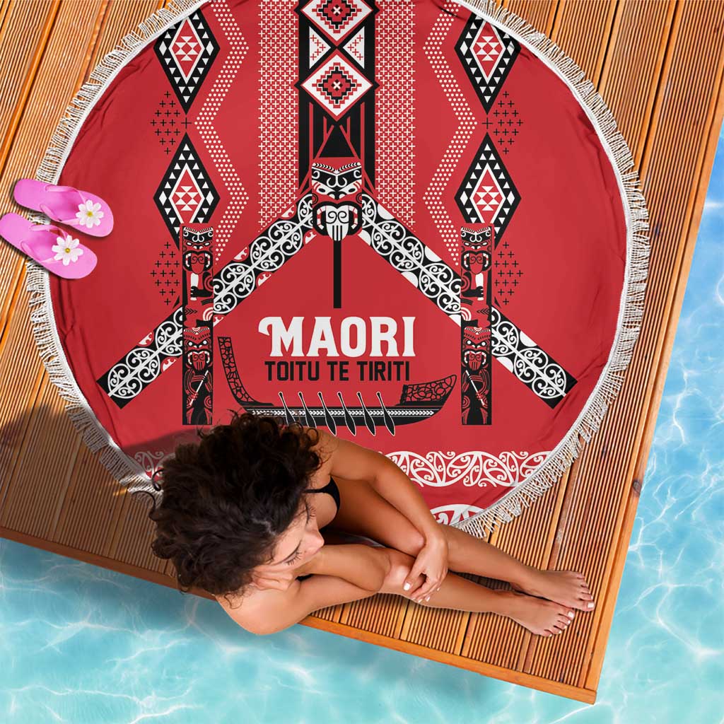 Toitu Te Tiriti Waitangi Beach Blanket Red Wharenui House - Polynesian Pride