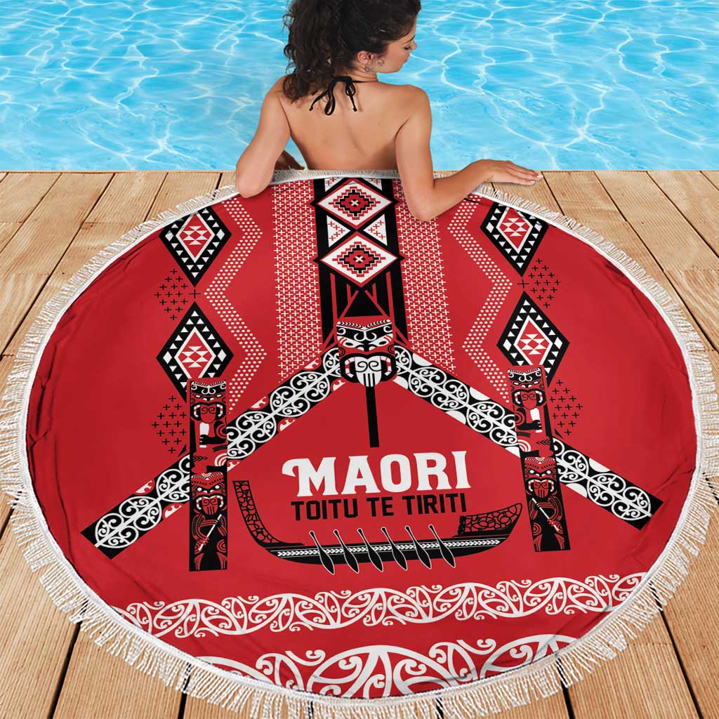Toitu Te Tiriti Waitangi Beach Blanket Red Wharenui House - Polynesian Pride