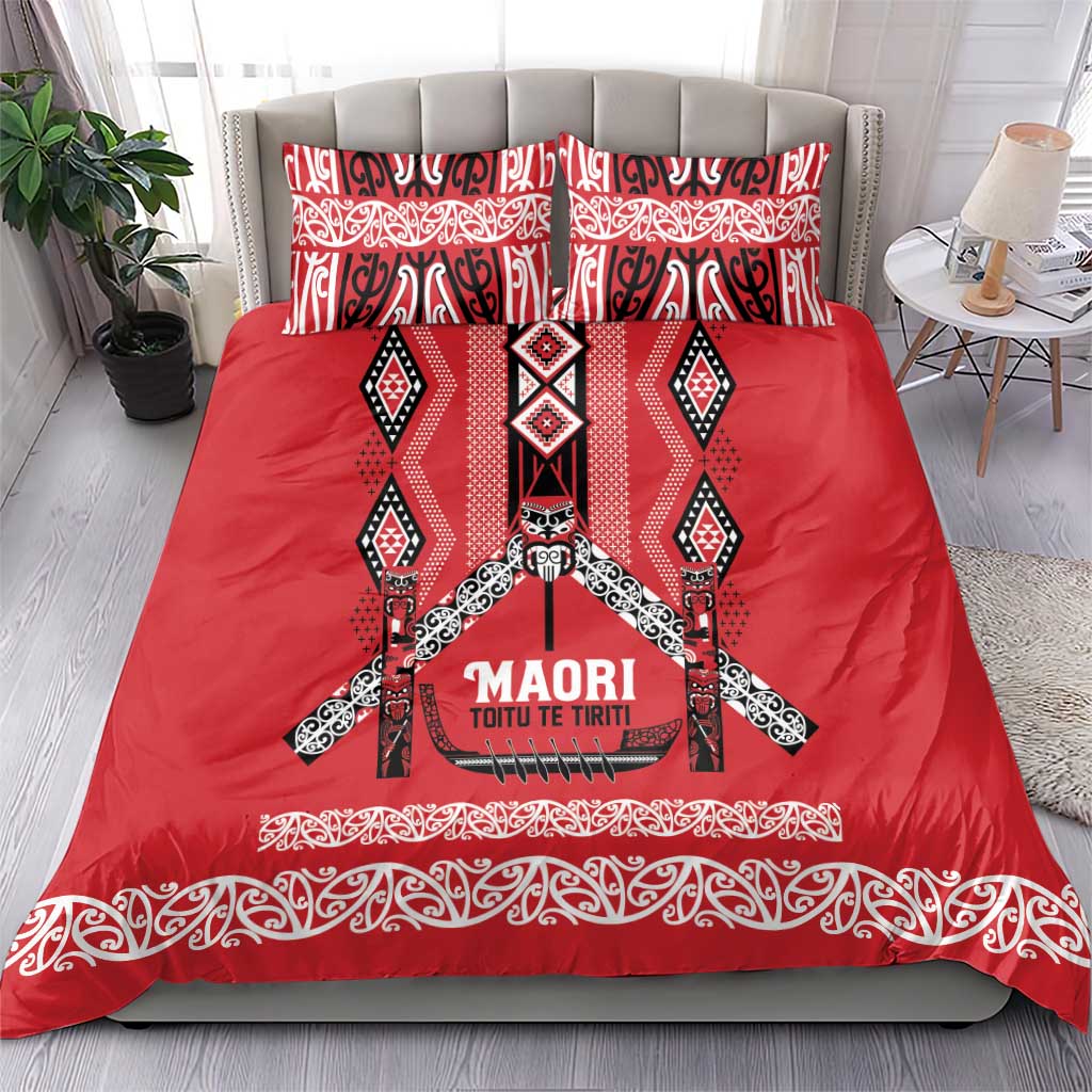 Toitu Te Tiriti Waitangi Bedding Set Red Wharenui House LT9 - Polynesian Pride
