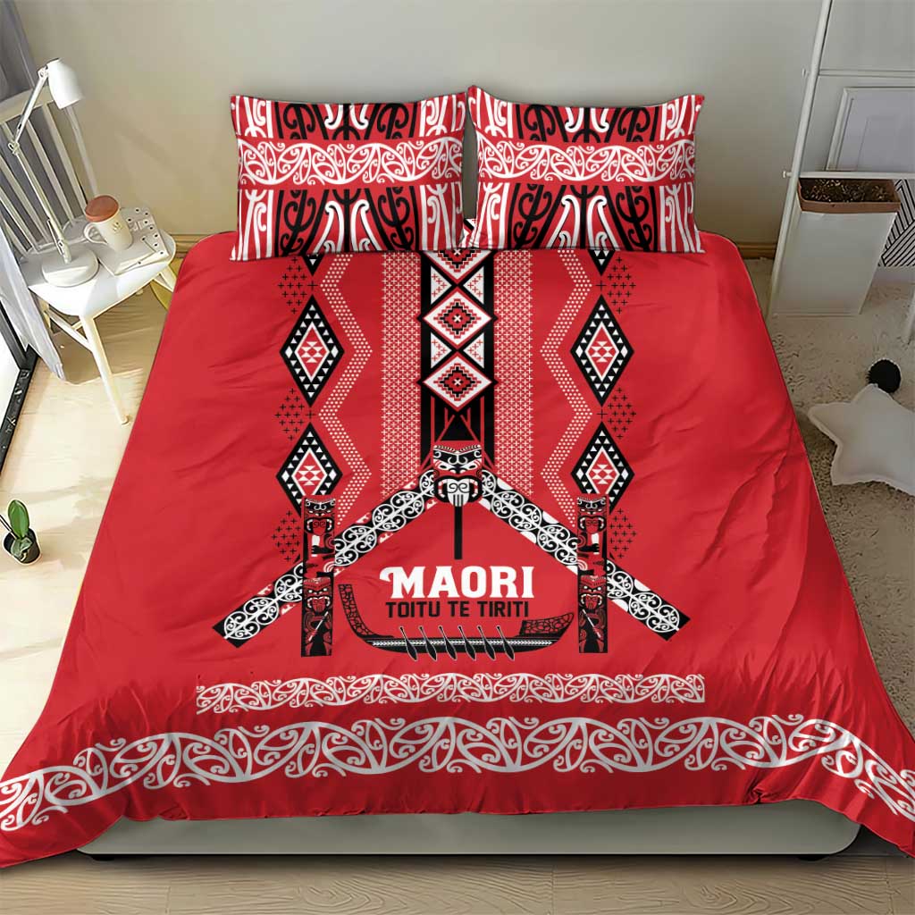 Toitu Te Tiriti Waitangi Bedding Set Red Wharenui House LT9 - Polynesian Pride