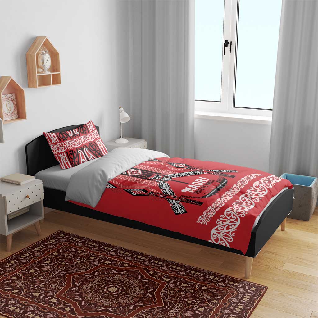 Toitu Te Tiriti Waitangi Bedding Set Red Wharenui House LT9 - Polynesian Pride