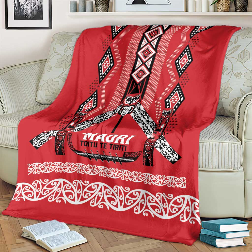 Toitu Te Tiriti Waitangi Blanket Red Wharenui House - Polynesian Pride