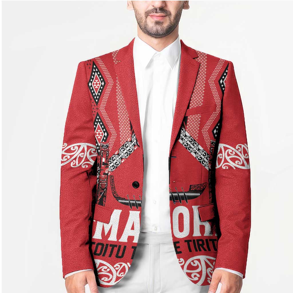 Toitu Te Tiriti Waitangi Blazer Red Wharenui House - Polynesian Pride