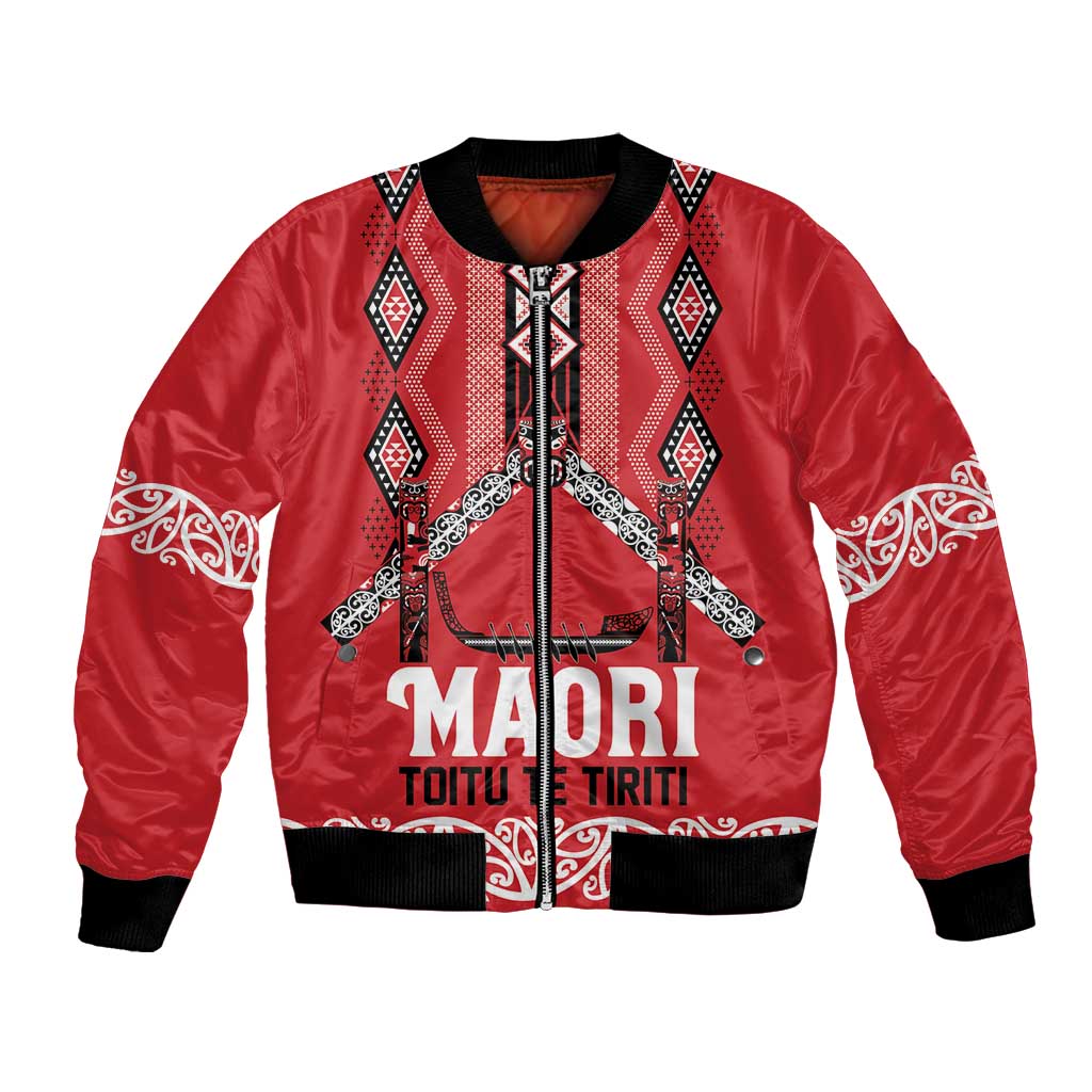 Toitu Te Tiriti Waitangi Bomber Jacket Red Wharenui House - Polynesian Pride