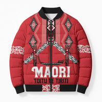 Toitu Te Tiriti Waitangi Bomber Puffer Jacket Red Wharenui House LT9 Unisex Red - Polynesian Pride