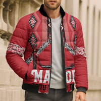Toitu Te Tiriti Waitangi Bomber Puffer Jacket Red Wharenui House LT9 - Polynesian Pride