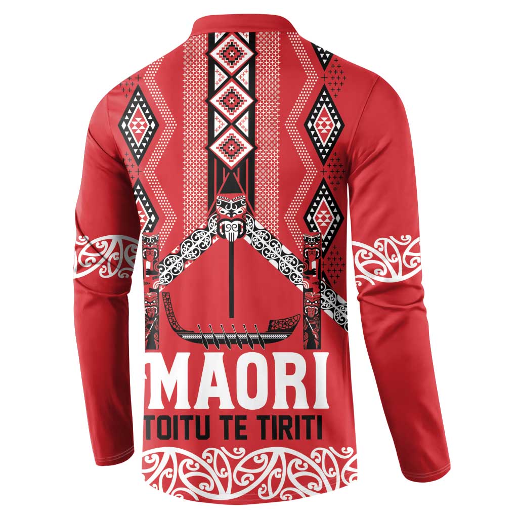 Toitu Te Tiriti Waitangi Button Sweatshirt Red Wharenui House LT9 - Polynesian Pride