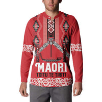 Toitu Te Tiriti Waitangi Button Sweatshirt Red Wharenui House LT9 - Polynesian Pride