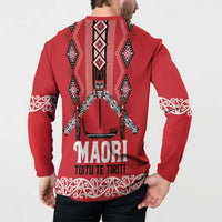Toitu Te Tiriti Waitangi Button Sweatshirt Red Wharenui House LT9 - Polynesian Pride