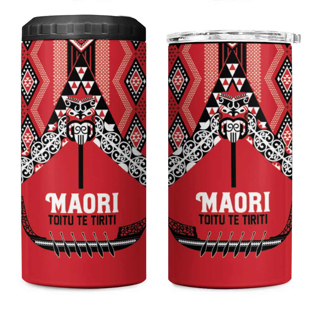 Toitu Te Tiriti Waitangi 4 in 1 Can Cooler Tumbler Red Wharenui House - Polynesian Pride