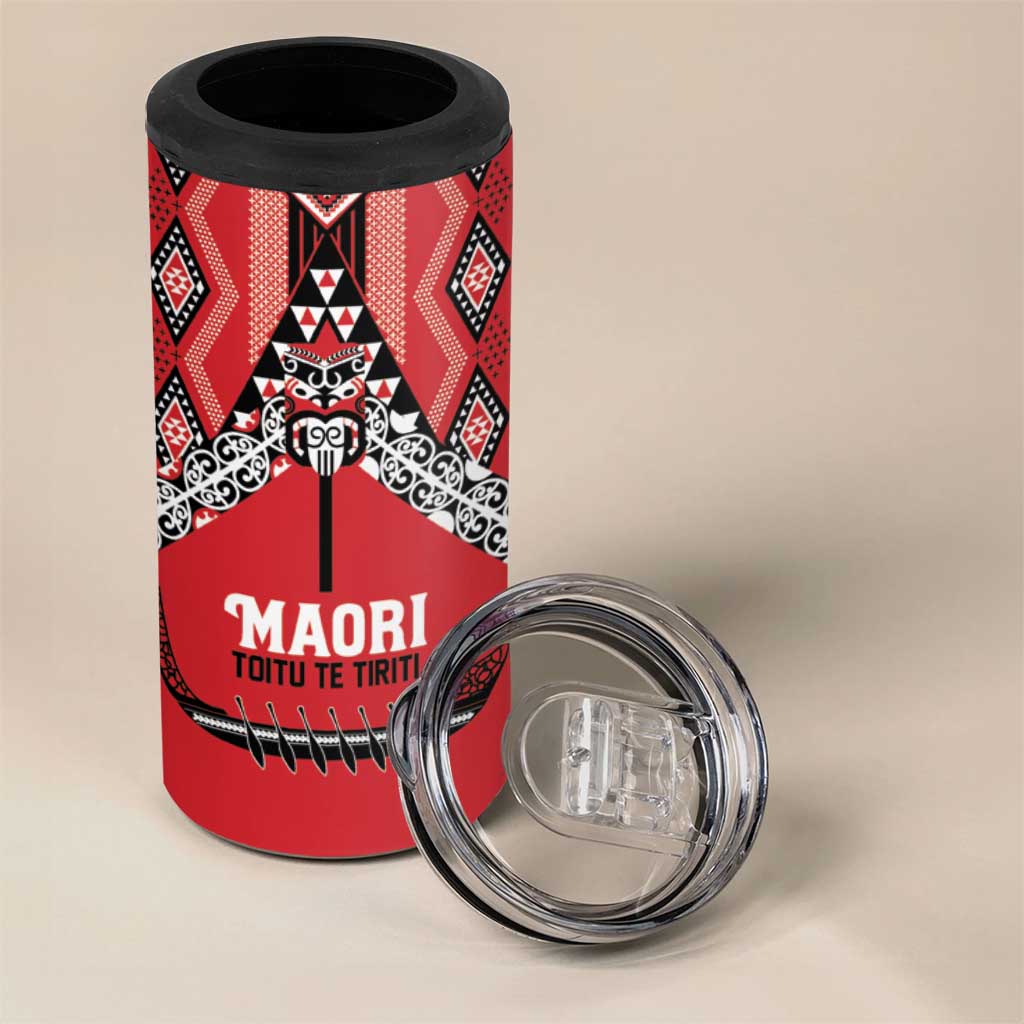 Toitu Te Tiriti Waitangi 4 in 1 Can Cooler Tumbler Red Wharenui House - Polynesian Pride