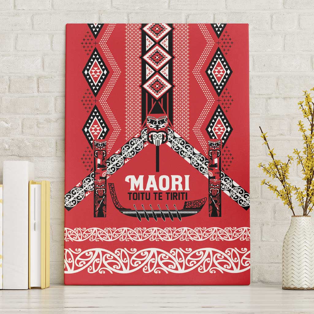Toitu Te Tiriti Waitangi Canvas Wall Art Red Wharenui House LT9 Without Frame Red - Polynesian Pride