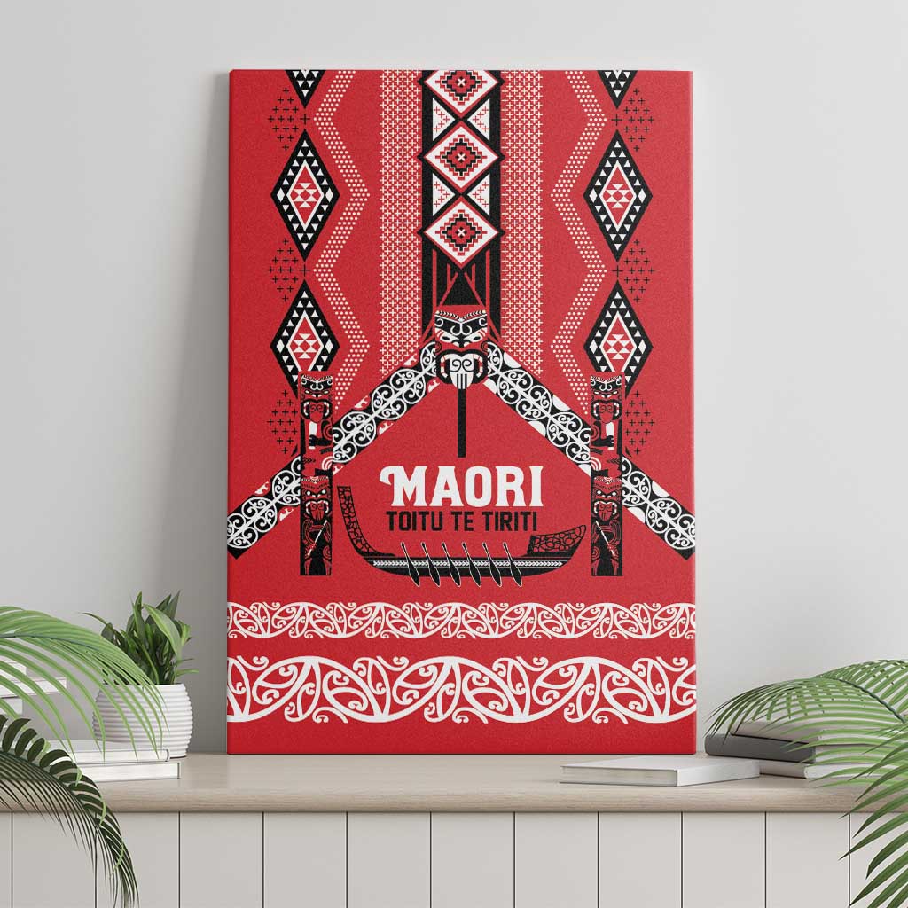 Toitu Te Tiriti Waitangi Canvas Wall Art Red Wharenui House LT9 - Polynesian Pride