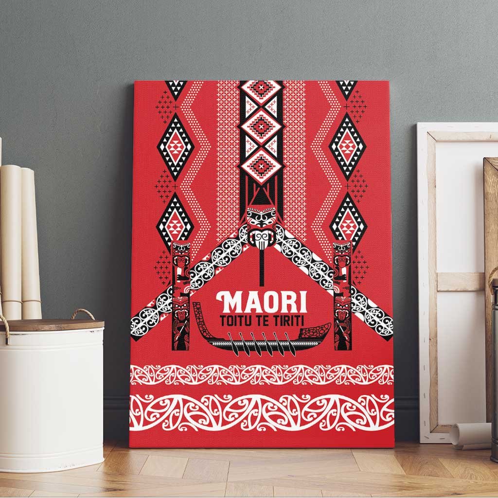 Toitu Te Tiriti Waitangi Canvas Wall Art Red Wharenui House LT9 - Polynesian Pride