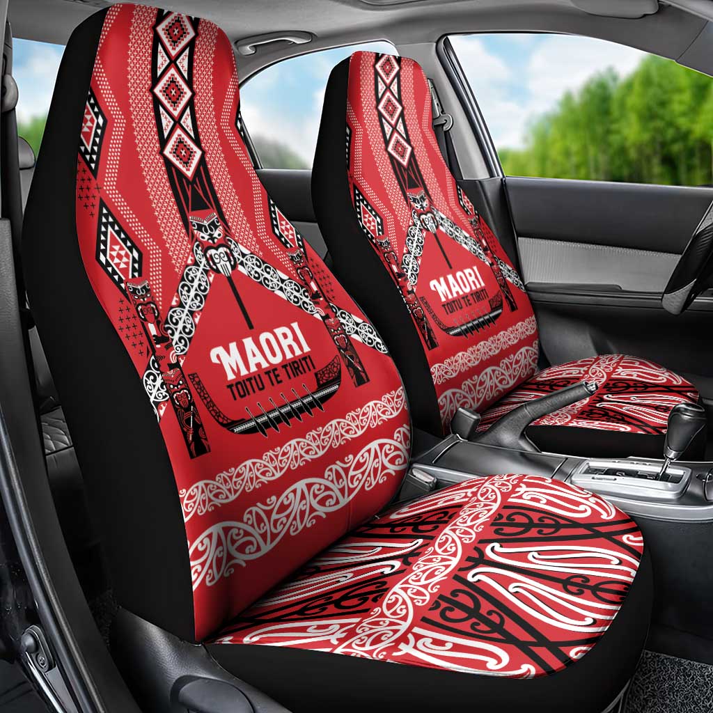 Toitu Te Tiriti Waitangi Car Seat Cover Red Wharenui House LT9 - Polynesian Pride