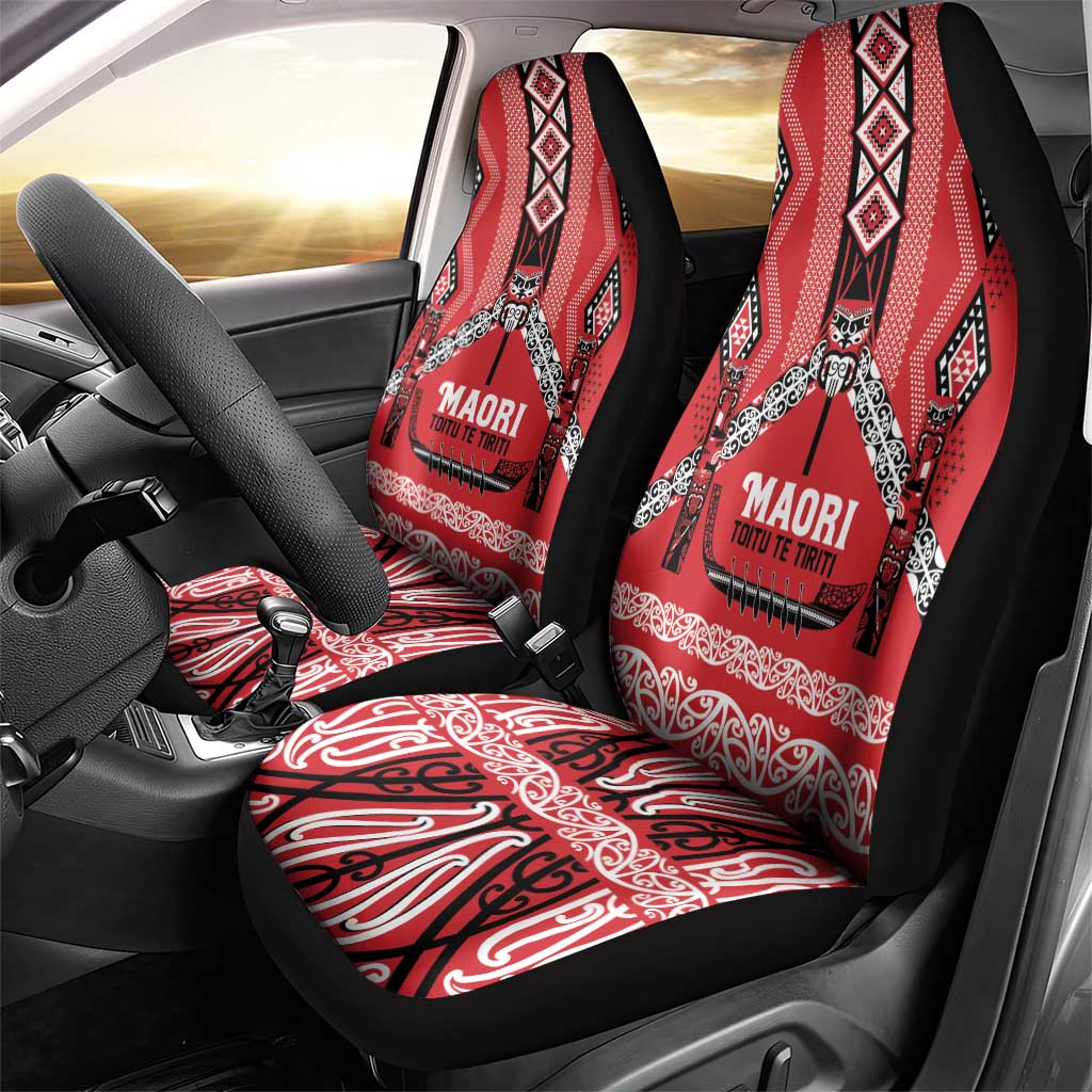 Toitu Te Tiriti Waitangi Car Seat Cover Red Wharenui House LT9 - Polynesian Pride